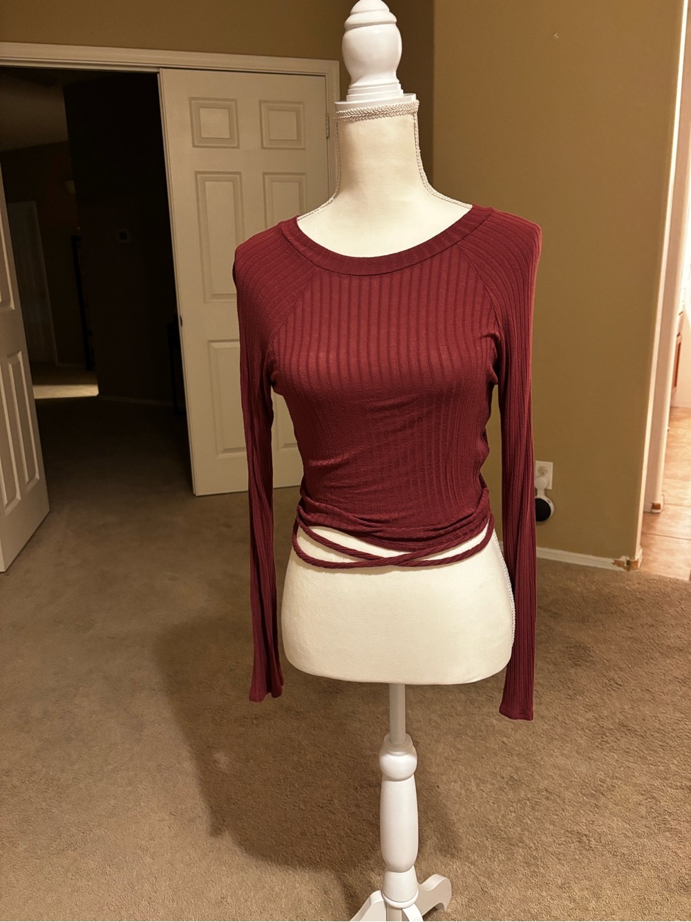 Women's Ribbed Knit Long Sleeve Wrap Top